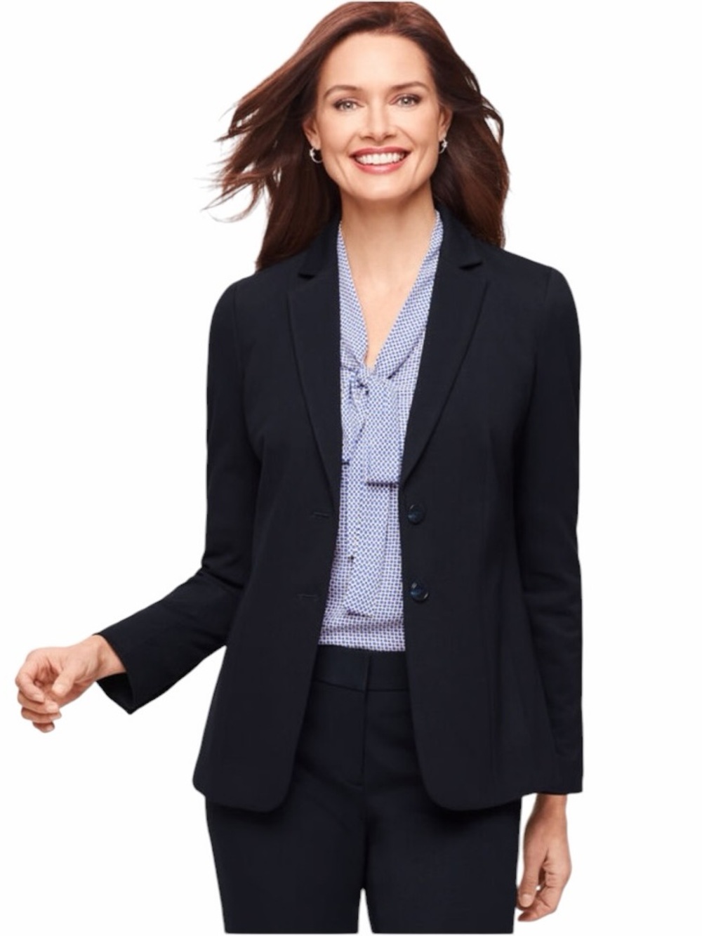 Talbots Italian Luxe Knit 2 Button Blazer Black Size 14P #2216
